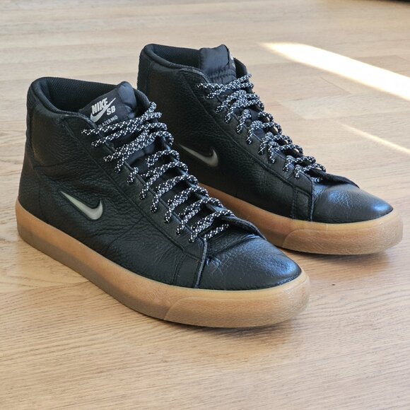 Nike SB Blazer Zoom Mid Premium - Men's black leather sneakers size 10 - Picture 2 of 7
